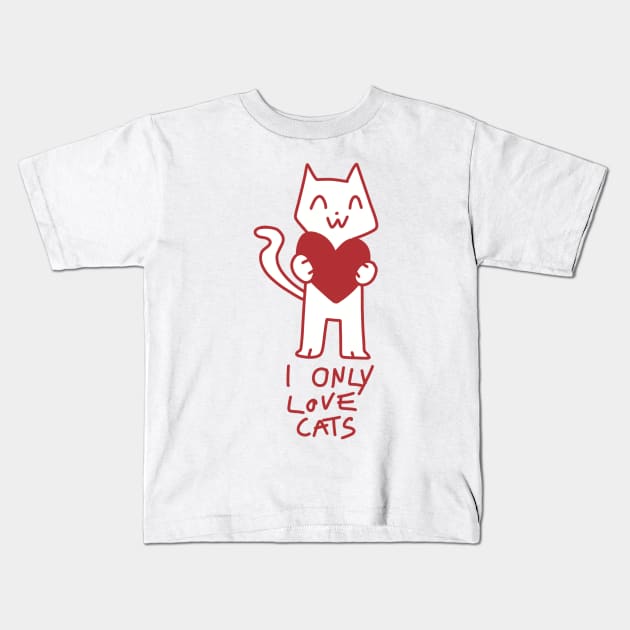 I only love cats cute illustration red Kids T-Shirt by maoudraw